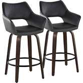 Mustang 26" Swivel Counter Stool in Walnut Glazed Wood & Black Leatherette (Set of 2)